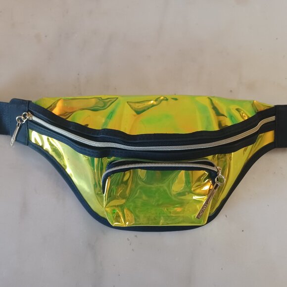 Lancome Translucent Yellow Reflective Fanny Pack Belt Bag Double Zip Adjustable - Picture 3 of 7